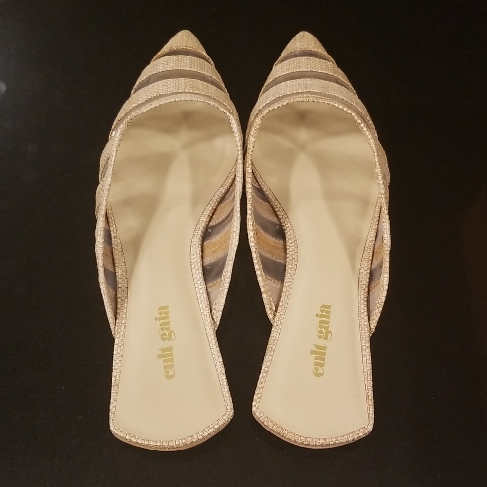 ๐CULT GAIA๐ Femi Flats Pointed Toe Open Back Flat Mules ~ Natural EU 38 NWT - Picture 12 of 16
